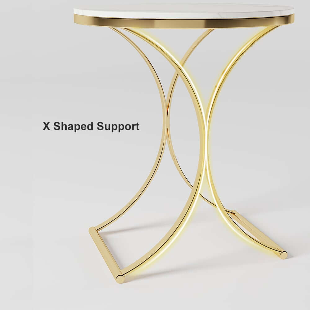 Modern Round Faux Marble Side Table With Gold Frame