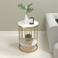 Modern Round Faux Marble Side Table With Gold Metal Frame