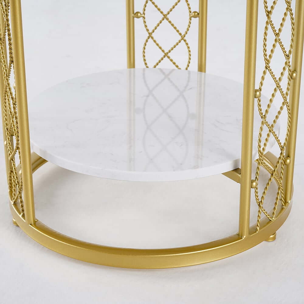 Modern Round Faux Marble Side Table With Gold Metal Frame