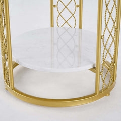 Modern Round Faux Marble Side Table With Gold Metal Frame