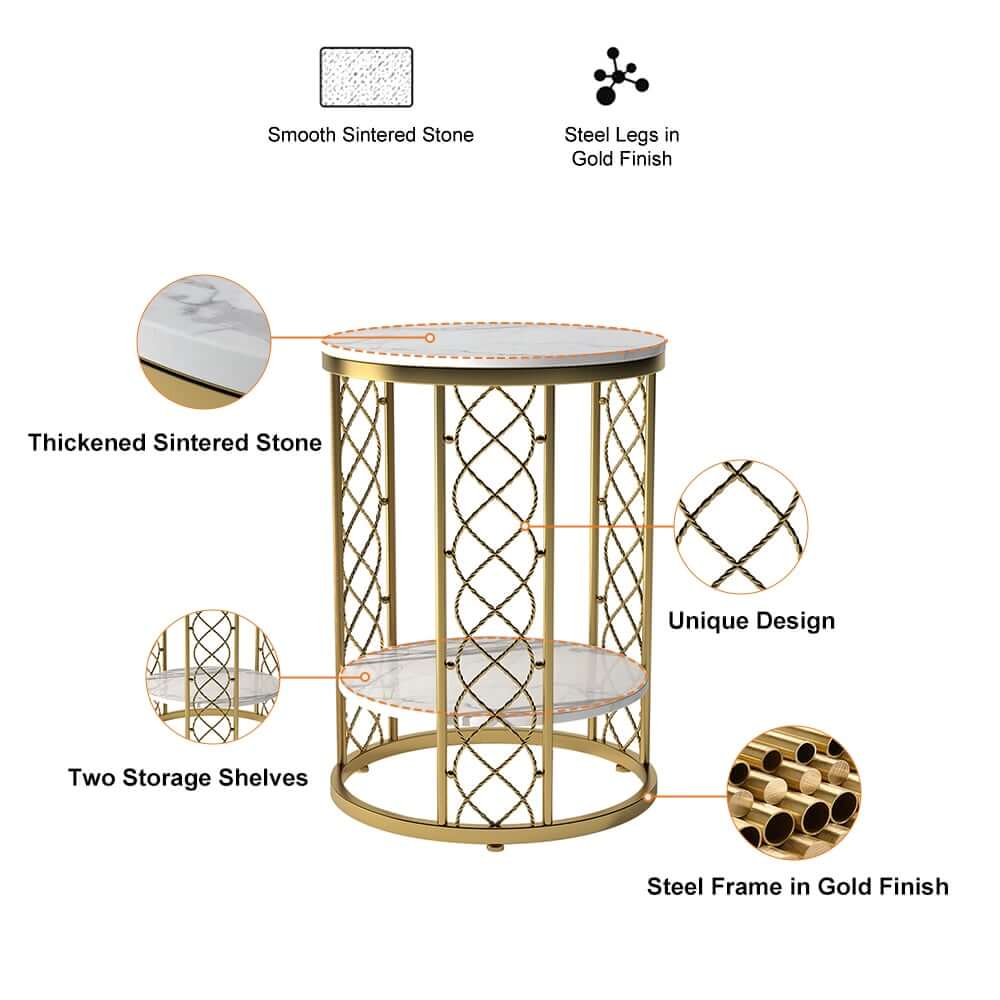 Modern Round Faux Marble Side Table With Gold Metal Frame