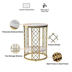Modern Round Faux Marble Side Table With Gold Metal Frame