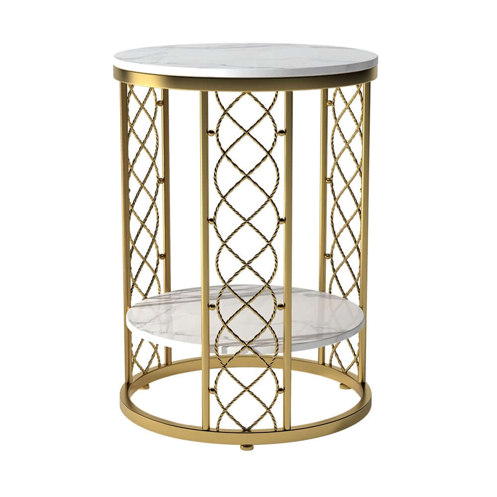 Modern Round Faux Marble Side Table With Gold Metal Frame