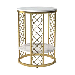Modern Round Faux Marble Side Table With Gold Metal Frame