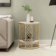 Modern Round Faux Marble Side Table With Gold Metal Frame