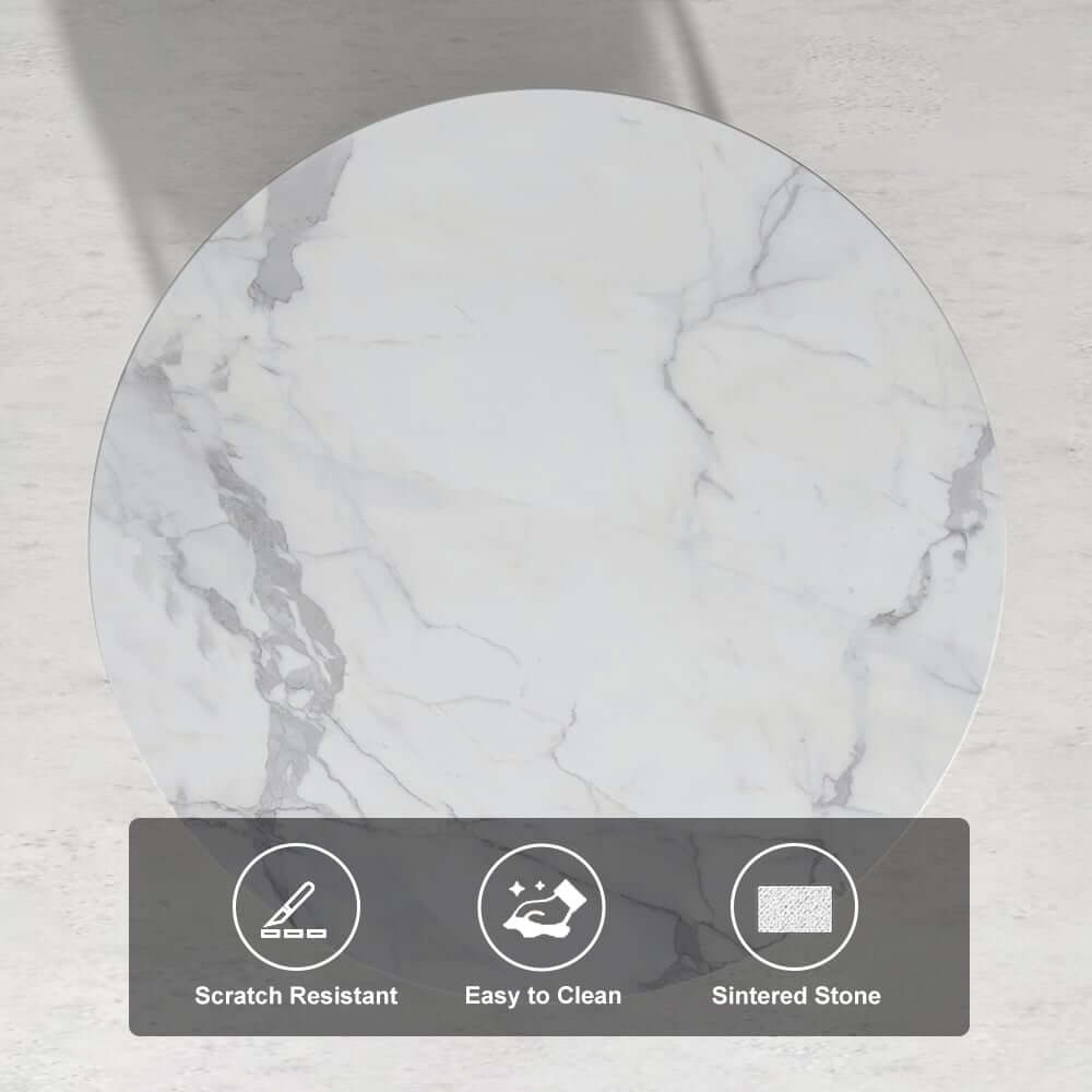 Modern Round Faux Marble Side Table With Gold Metal Frame