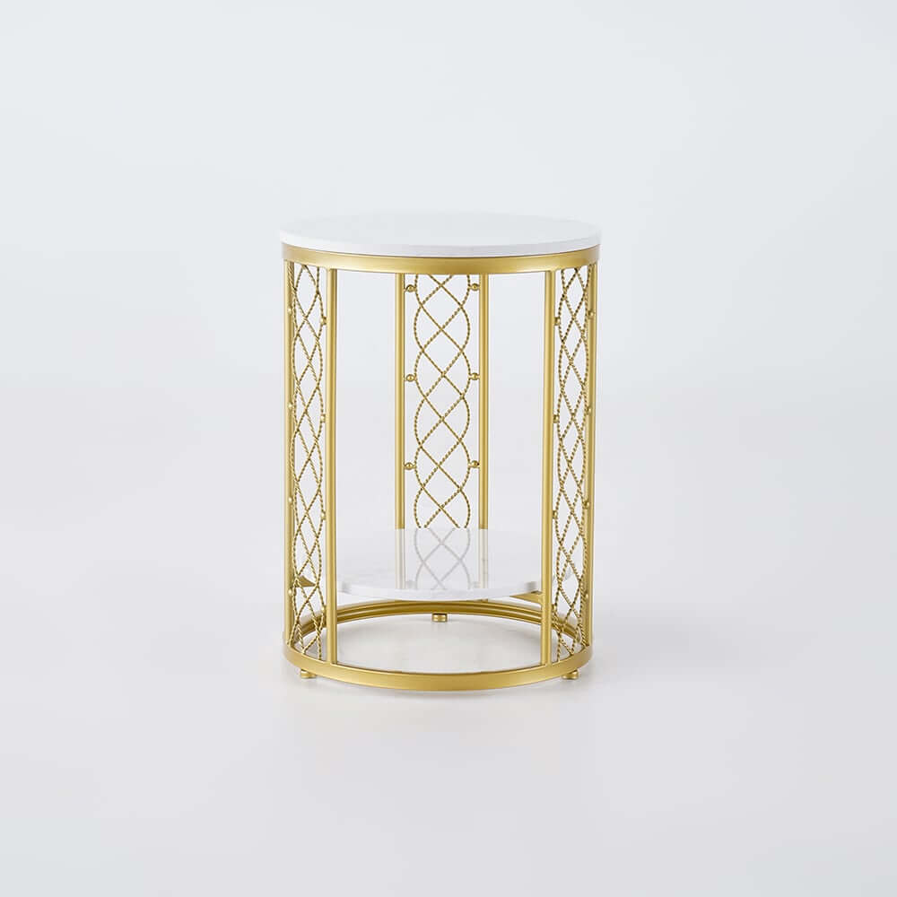 Modern Round Faux Marble Side Table With Gold Metal Frame