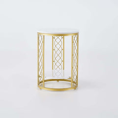 Modern Round Faux Marble Side Table With Gold Metal Frame