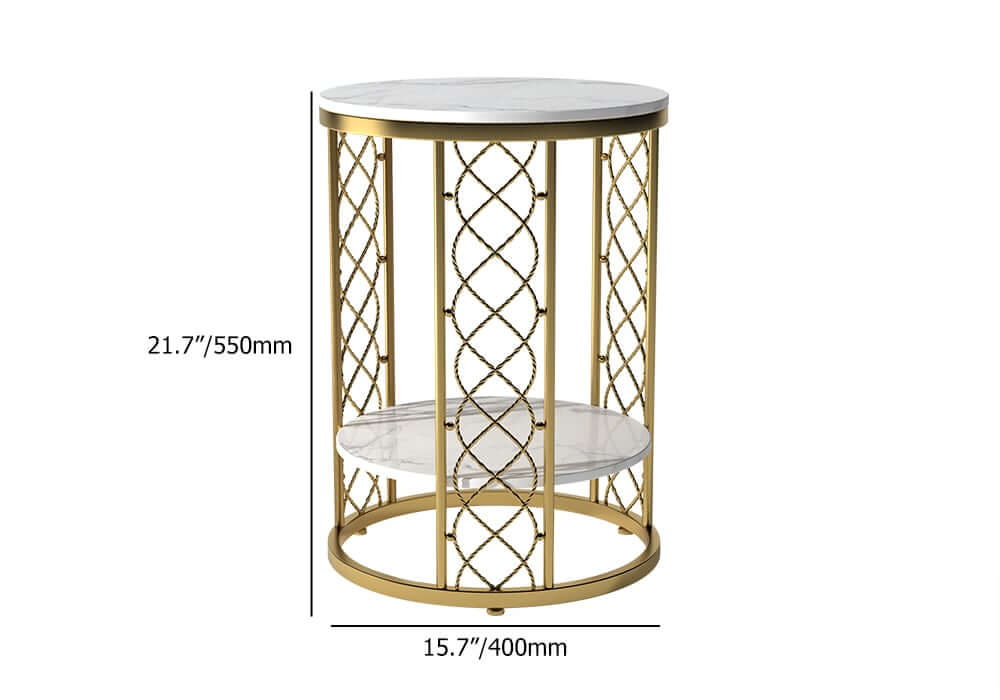Modern Round Faux Marble Side Table With Gold Metal Frame Dimensions
