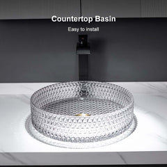 Modern Round Glass Vessel Sink in Black, Clear, and Gold