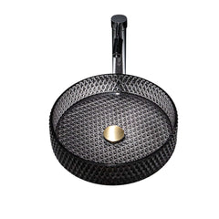 Modern Round Glass Vessel Sink in Black, Clear, and Gold