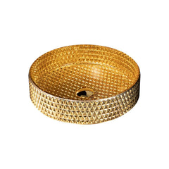 Modern Round Glass Vessel Sink in Black, Clear, and Gold