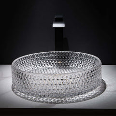 Modern Round Glass Vessel Sink in Black, Clear, and Gold