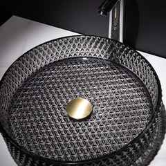 Modern Round Glass Vessel Sink in Black, Clear, and Gold