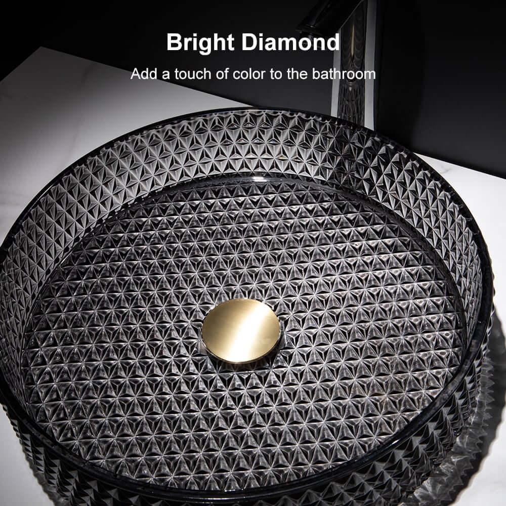 Modern Round Glass Vessel Sink in Black, Clear, and Gold