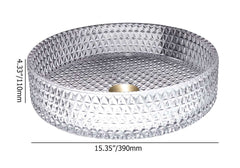 Modern Round Glass Vessel Sink in Black, Clear, and Gold Dimensions