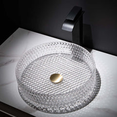 Modern Round Glass Vessel Sink in Black, Clear, and Gold Main Product Image