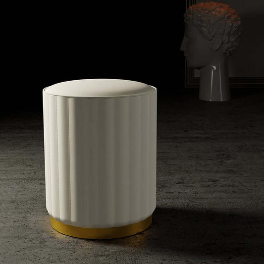 Modern Round PU Leather Vanity Stool with Gold Metal Base