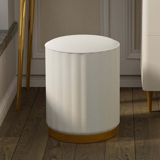 Modern Round PU Leather Vanity Stool with Gold Metal Base Main Product Image