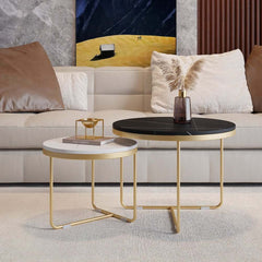 Modern Round Sintered Stone Coffee Table Set, Gold Frame