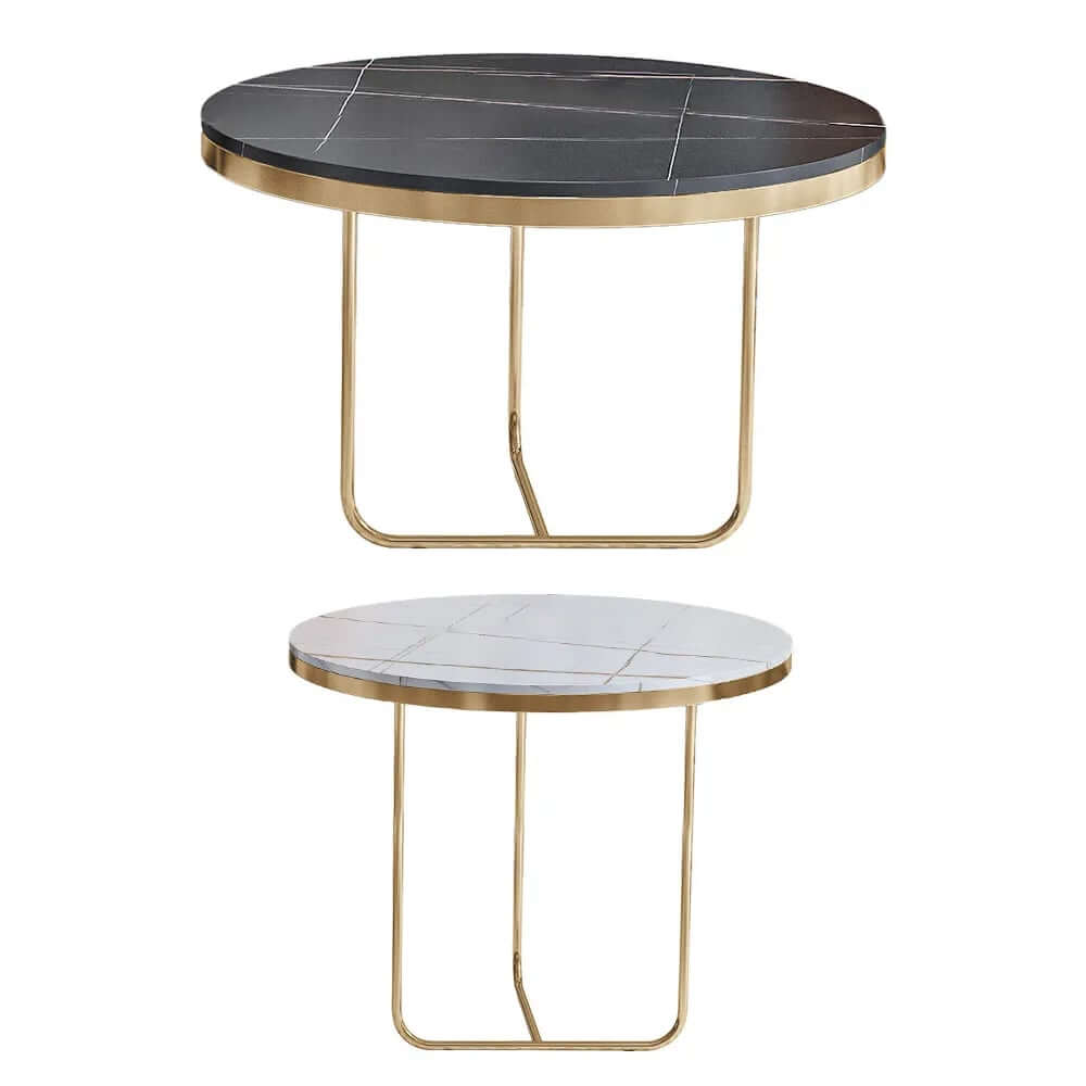 Modern Round Sintered Stone Coffee Table Set, Gold Frame