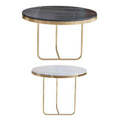 Modern Round Sintered Stone Coffee Table Set, Gold Frame