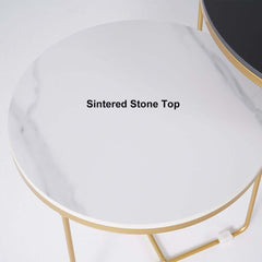 Modern Round Sintered Stone Coffee Table Set, Gold Frame