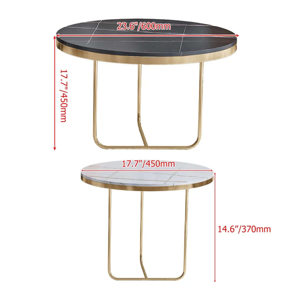 Modern Round Sintered Stone Coffee Table Set, Gold Frame Dimensions