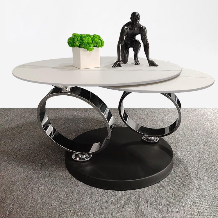 Modern Round Sintered Stone Coffee Table with Rotating Top