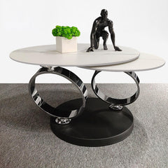 Modern Round Sintered Stone Coffee Table with Rotating Top