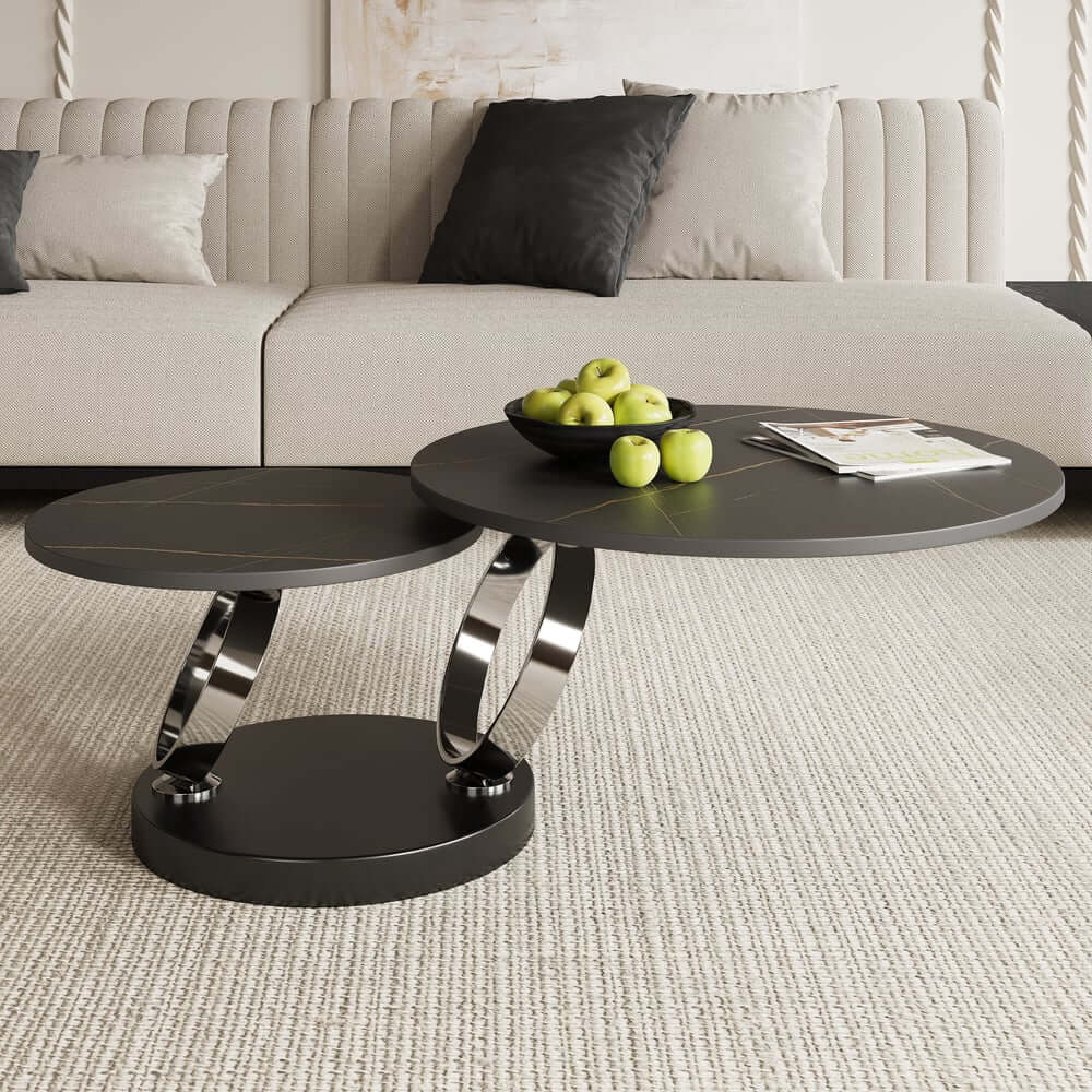 Modern Round Sintered Stone Coffee Table with Rotating Top