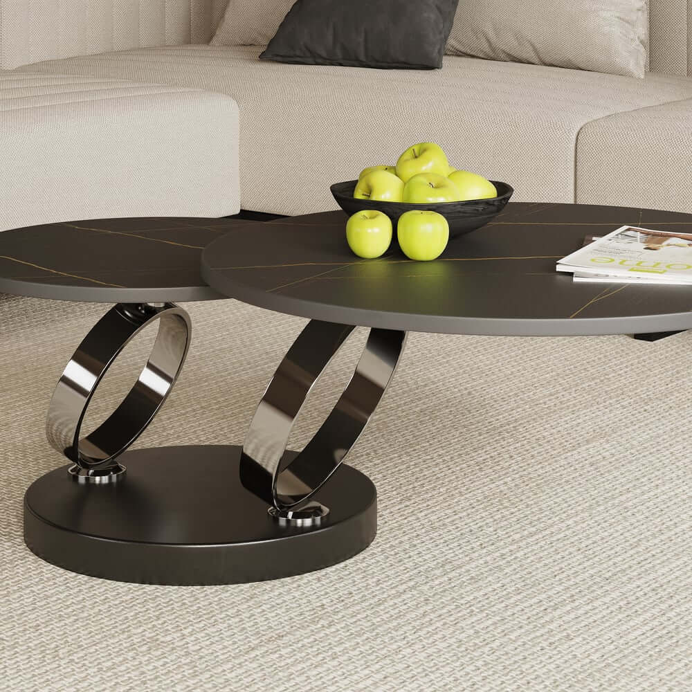 Modern Round Sintered Stone Coffee Table with Rotating Top