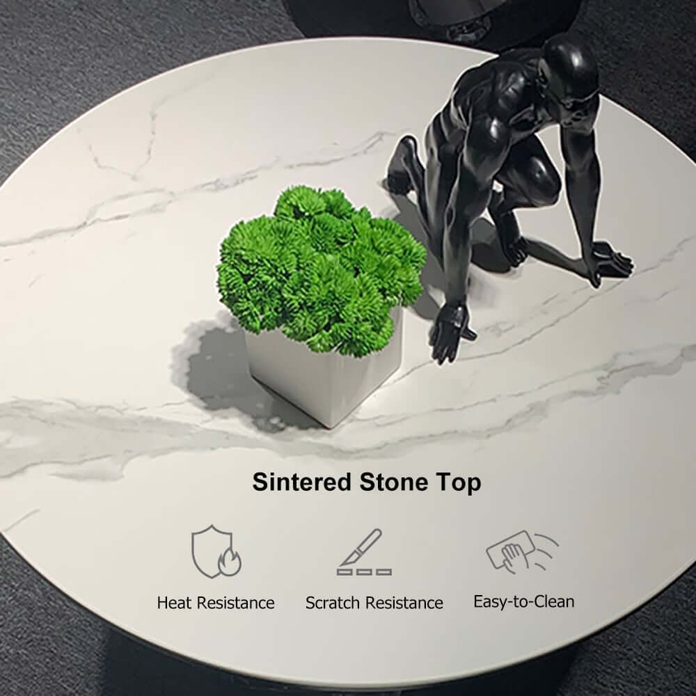 Modern Round Sintered Stone Coffee Table with Rotating Top