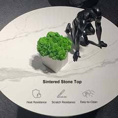 Modern Round Sintered Stone Coffee Table with Rotating Top