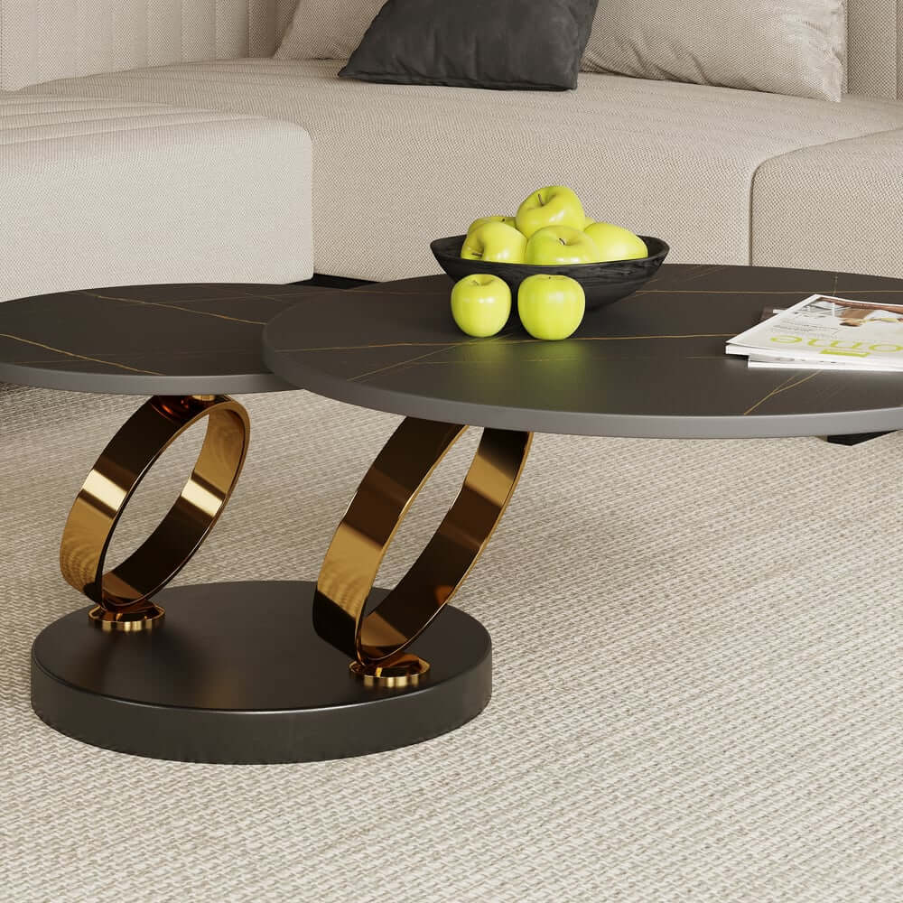 Modern Round Sintered Stone Coffee Table with Rotating Top