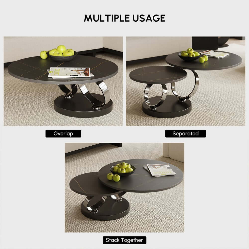 Modern Round Sintered Stone Coffee Table with Rotating Top