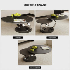 Modern Round Sintered Stone Coffee Table with Rotating Top