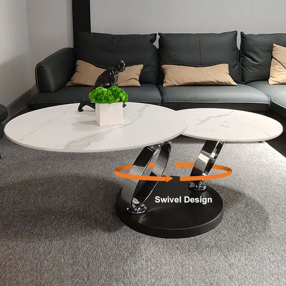 Modern Round Sintered Stone Coffee Table with Rotating Top