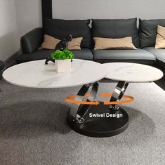 Modern Round Sintered Stone Coffee Table with Rotating Top