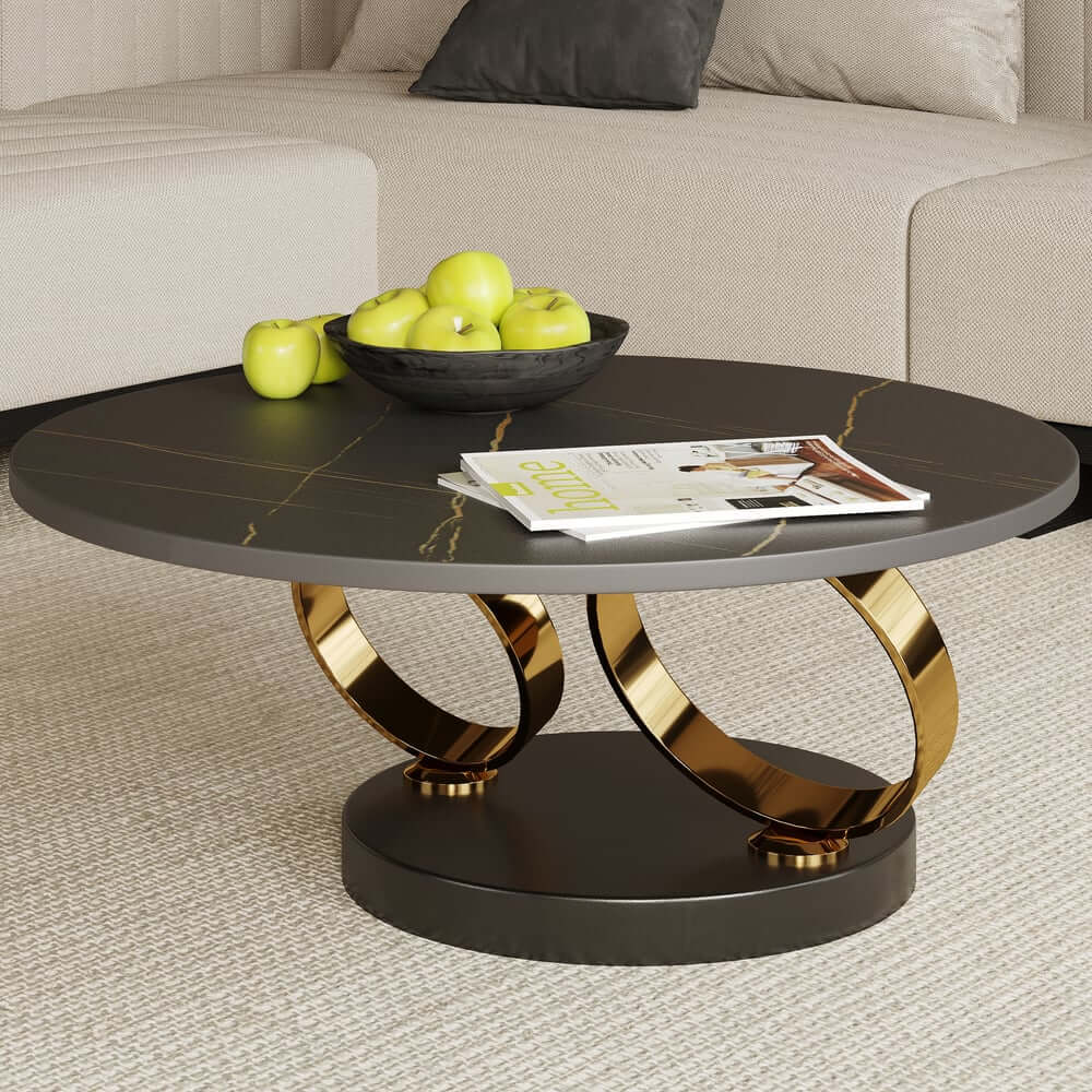 Modern Round Sintered Stone Coffee Table with Rotating Top