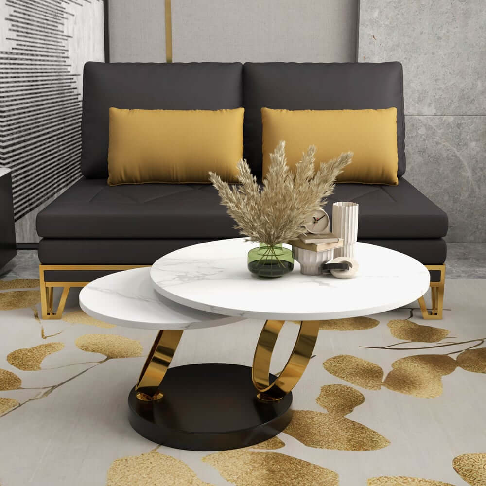 Modern Round Sintered Stone Coffee Table with Rotating Top