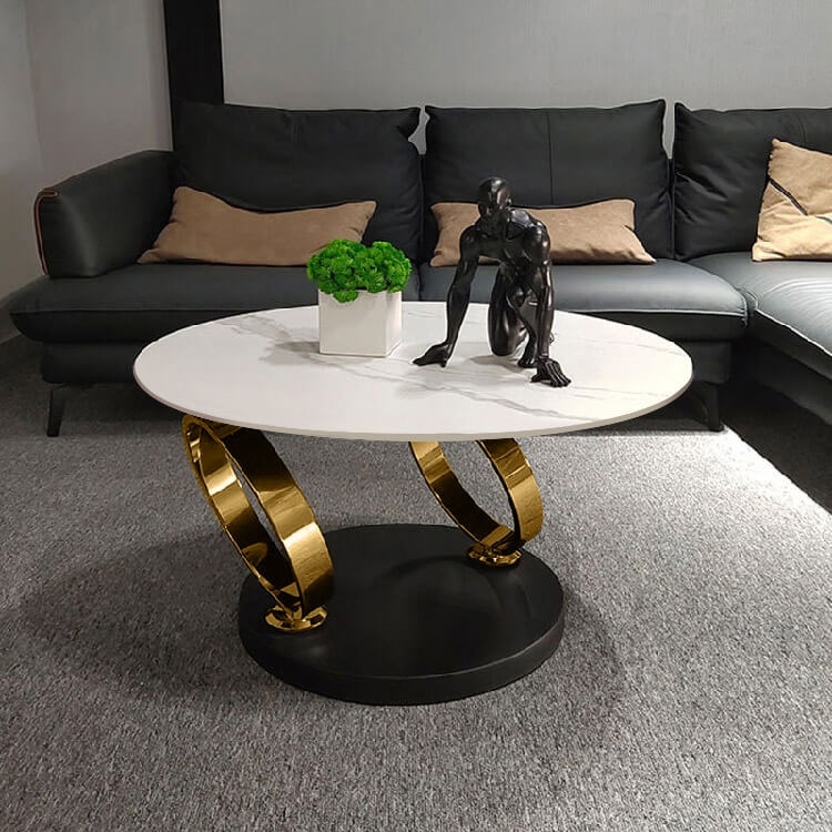 Modern Round Sintered Stone Coffee Table with Rotating Top