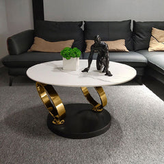 Modern Round Sintered Stone Coffee Table with Rotating Top