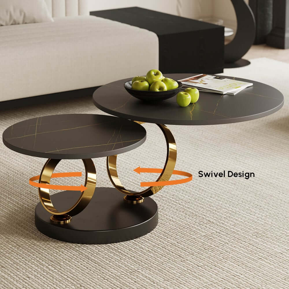 Modern Round Sintered Stone Coffee Table with Rotating Top