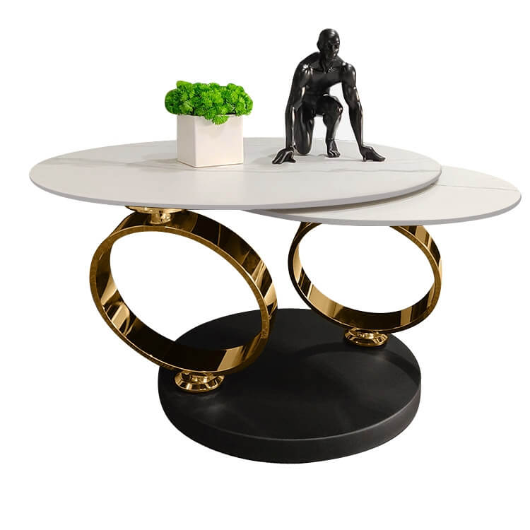 Modern Round Sintered Stone Coffee Table with Rotating Top