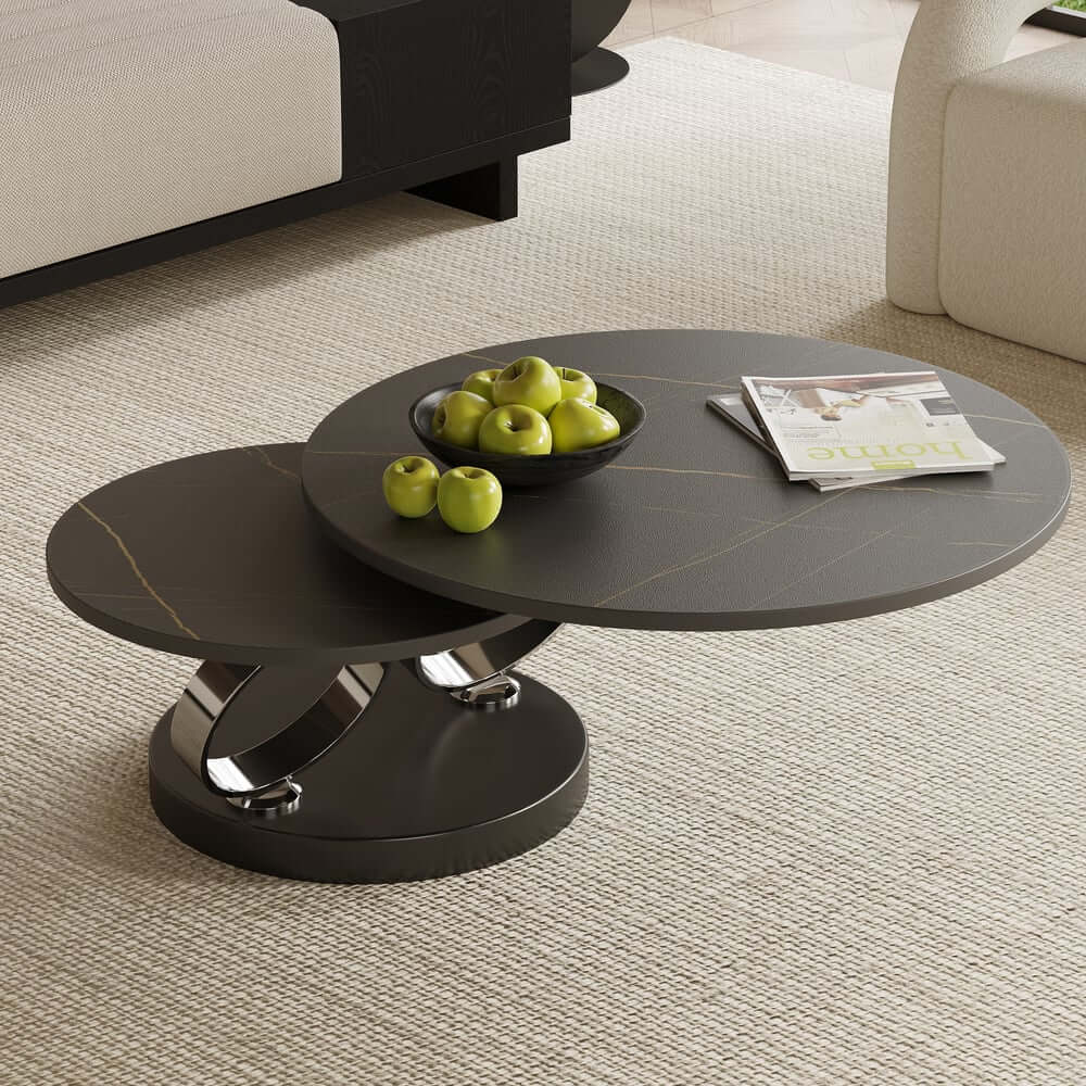 Modern Round Sintered Stone Coffee Table with Rotating Top