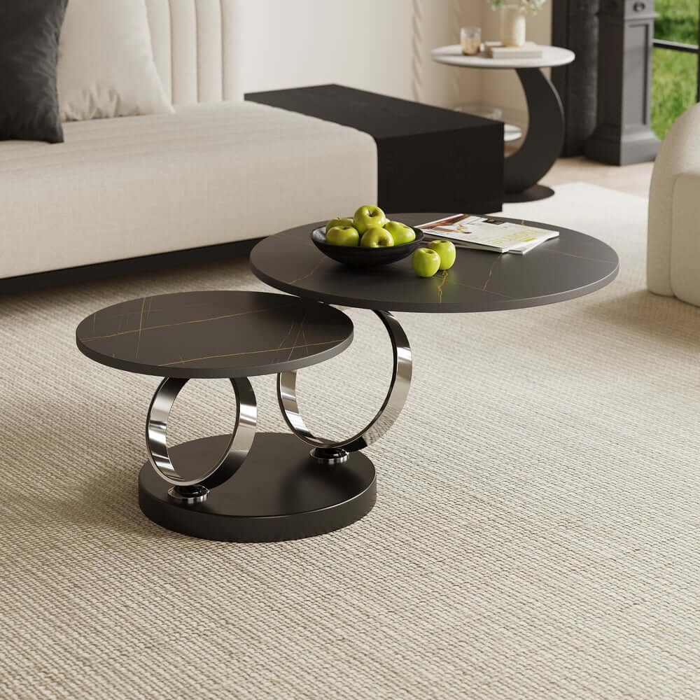 Modern Round Sintered Stone Coffee Table with Rotating Top
