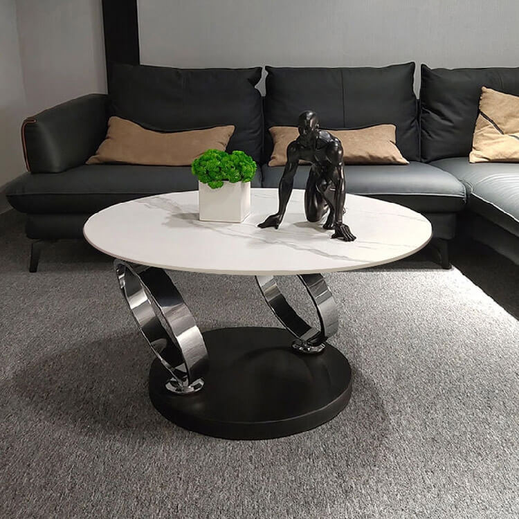 Modern Round Sintered Stone Coffee Table with Rotating Top