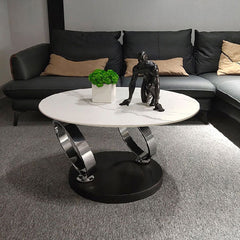 Modern Round Sintered Stone Coffee Table with Rotating Top