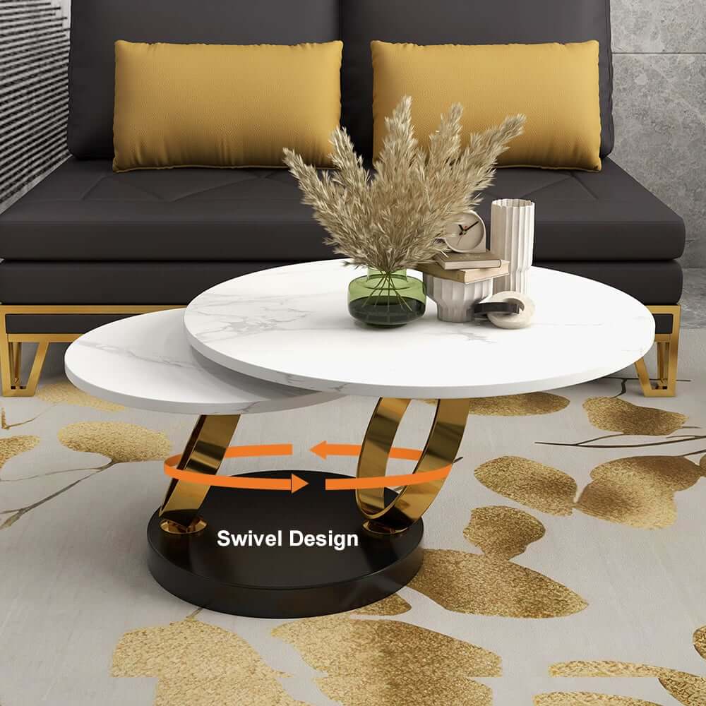 Modern Round Sintered Stone Coffee Table with Rotating Top